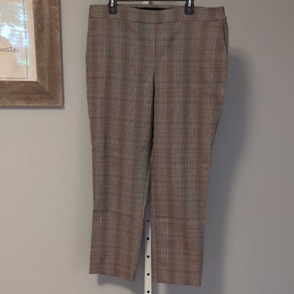 Hilary Radley Plaid Ankle Pants - Brown and Gray